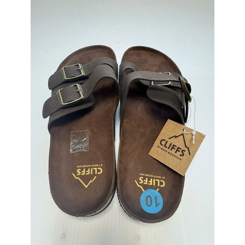 Cliffs by White Mountain Brown Double Buckle Slide Sandals Men’s Size 10 NWT